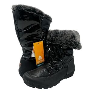 Sporto Women's Glossy Black Winter Boots with Faux Fur